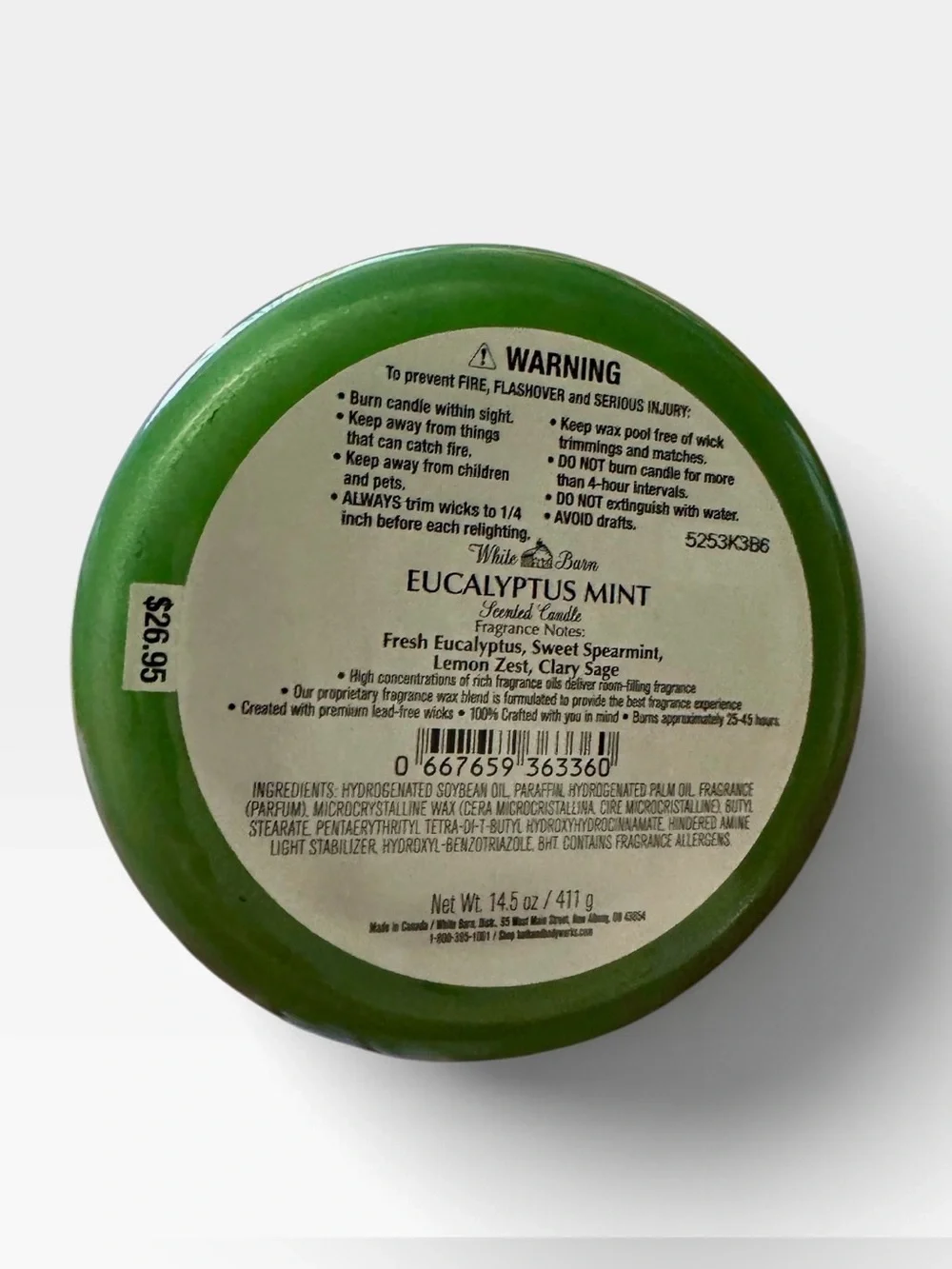 Bath & Body Works White Barn Eucalyptus Mint 3-Wick Candle